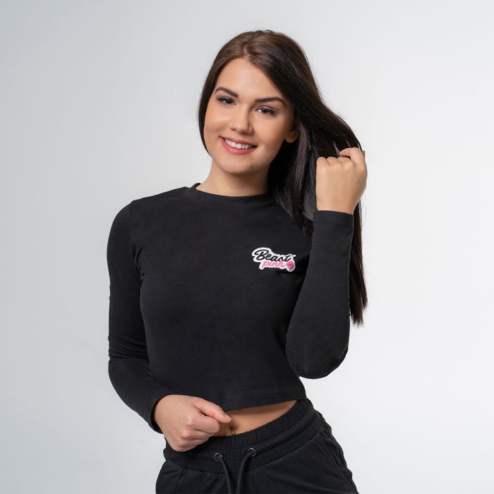 Long Sleeve Croptop Black póló - BeastPink